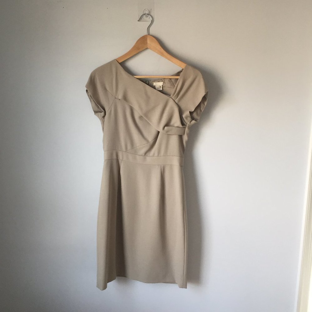 JCrew Origami Mini Wool Crepe Dress (Beige)